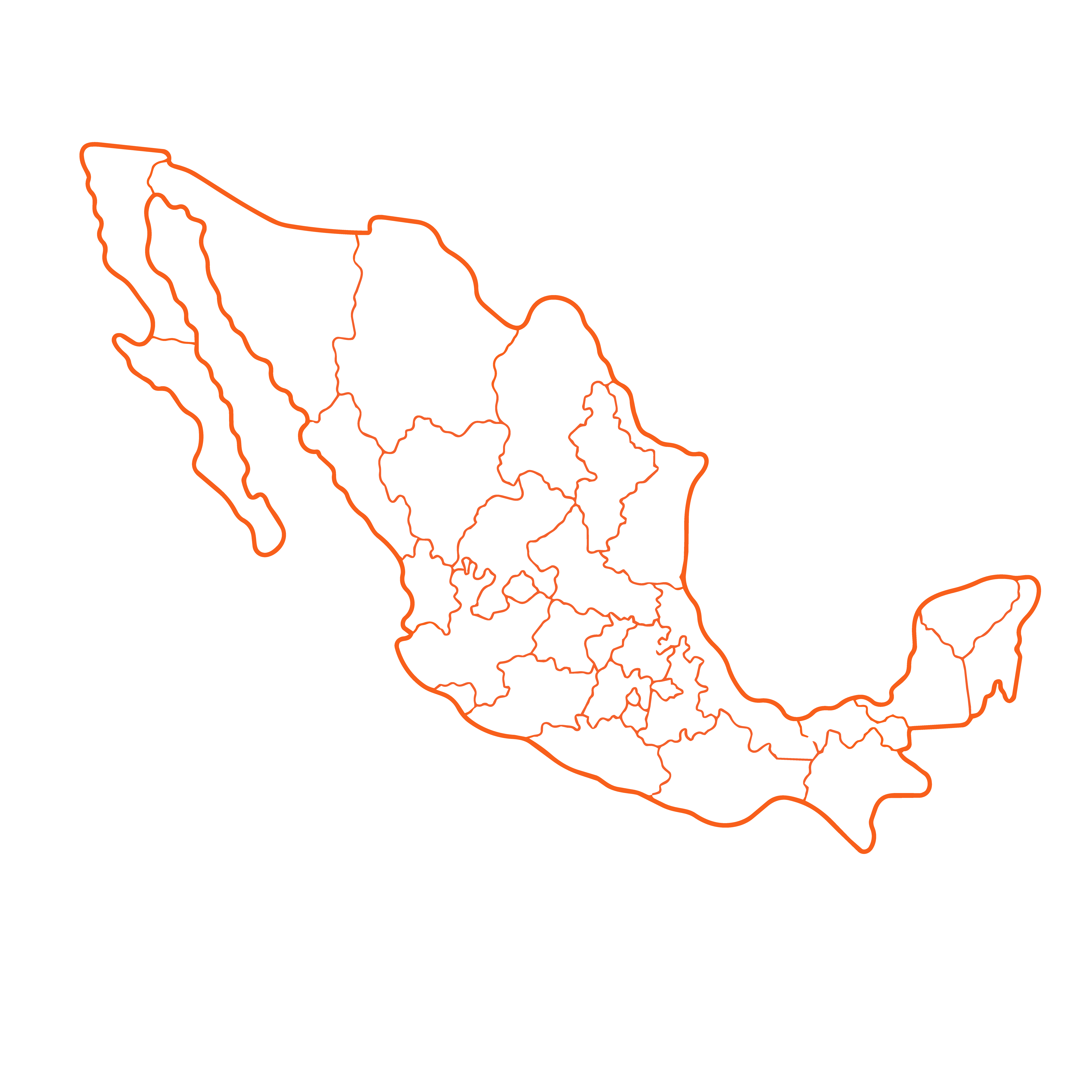 Mapa de México con los estados de cobertura de TRICON Parts